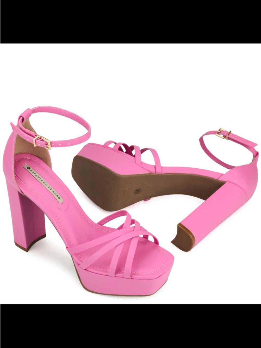 New Pink Leather Platform Ankle Strap Heels Sandals size 9 fun party Barbiecore